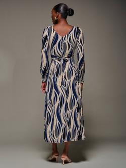 Jolie Moi Abstract Jersey Belted Maxi Dress, Navy/Multi - view 2, Navy/Multi