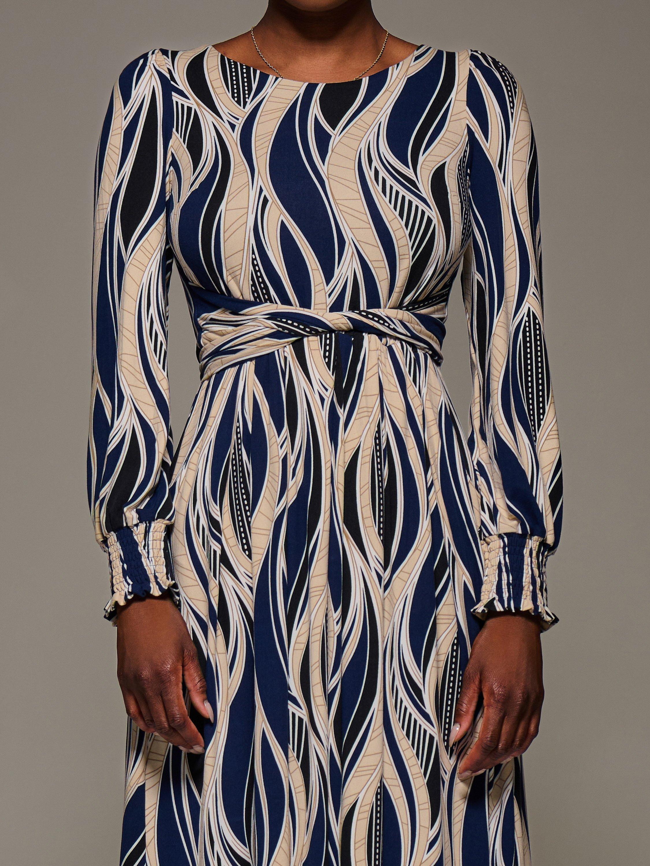 Product image 4 of 7, which shows Jolie Moi Abstract Jersey Belted Maxi Dress, Navy/Multi, 8