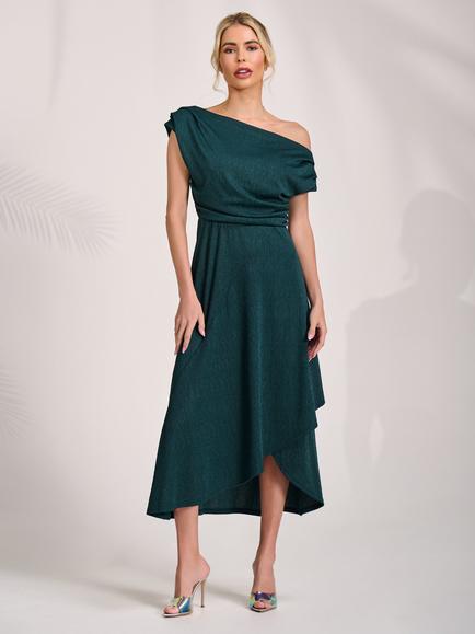 Jolie Moi Draped Cowl Neck Midi Dress, Dark Green