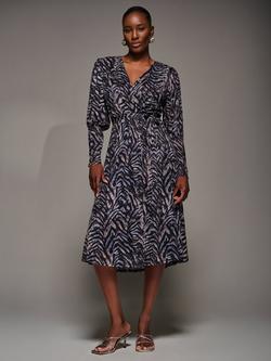 Jolie Moi Animal Print Puff Sleeve Mesh Dress, Brown/Multi, Brown/Multi