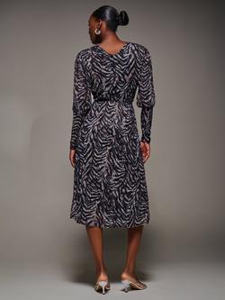 Jolie Moi Animal Print Puff Sleeve Mesh Dress, Brown/Multi - view 2, Brown/Multi