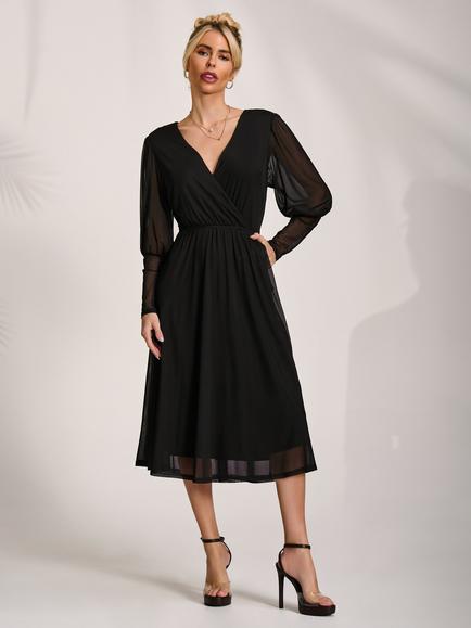 Jolie Moi Sheer Mesh Puff Sleeve Dress, Black, Black