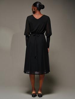 Jolie Moi Sheer Mesh Puff Sleeve Dress, Black - view 2, Black