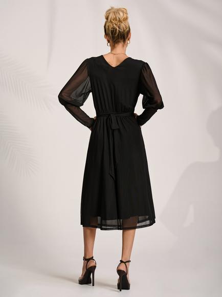 Jolie Moi Sheer Mesh Puff Sleeve Dress, Black - view 2, Black