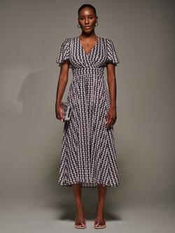 Jolie Moi Geometric Short Sleeve Mesh Dress, Black/Multi, Black/Multi