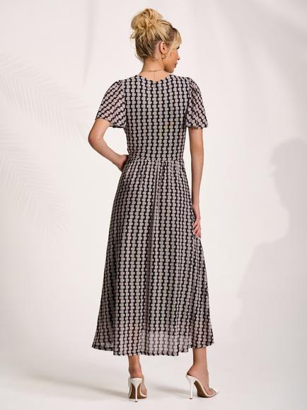 Jolie Moi Geometric Short Sleeve Mesh Dress, Black/Multi - view 2, Black/Multi