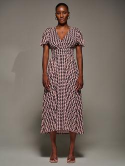 Jolie Moi Geometric Short Sleeve Mesh Dress, Pink/Multi, Pink/Multi