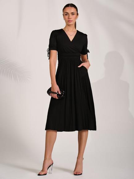 Jolie Moi Tie Sleeve Midi Dress, Black, Black