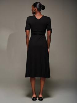 Jolie Moi Tie Sleeve Midi Dress, Black - view 2, Black