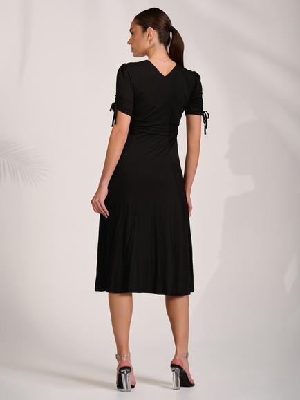 Jolie Moi Tie Sleeve Midi Dress, Black - view 2, Black