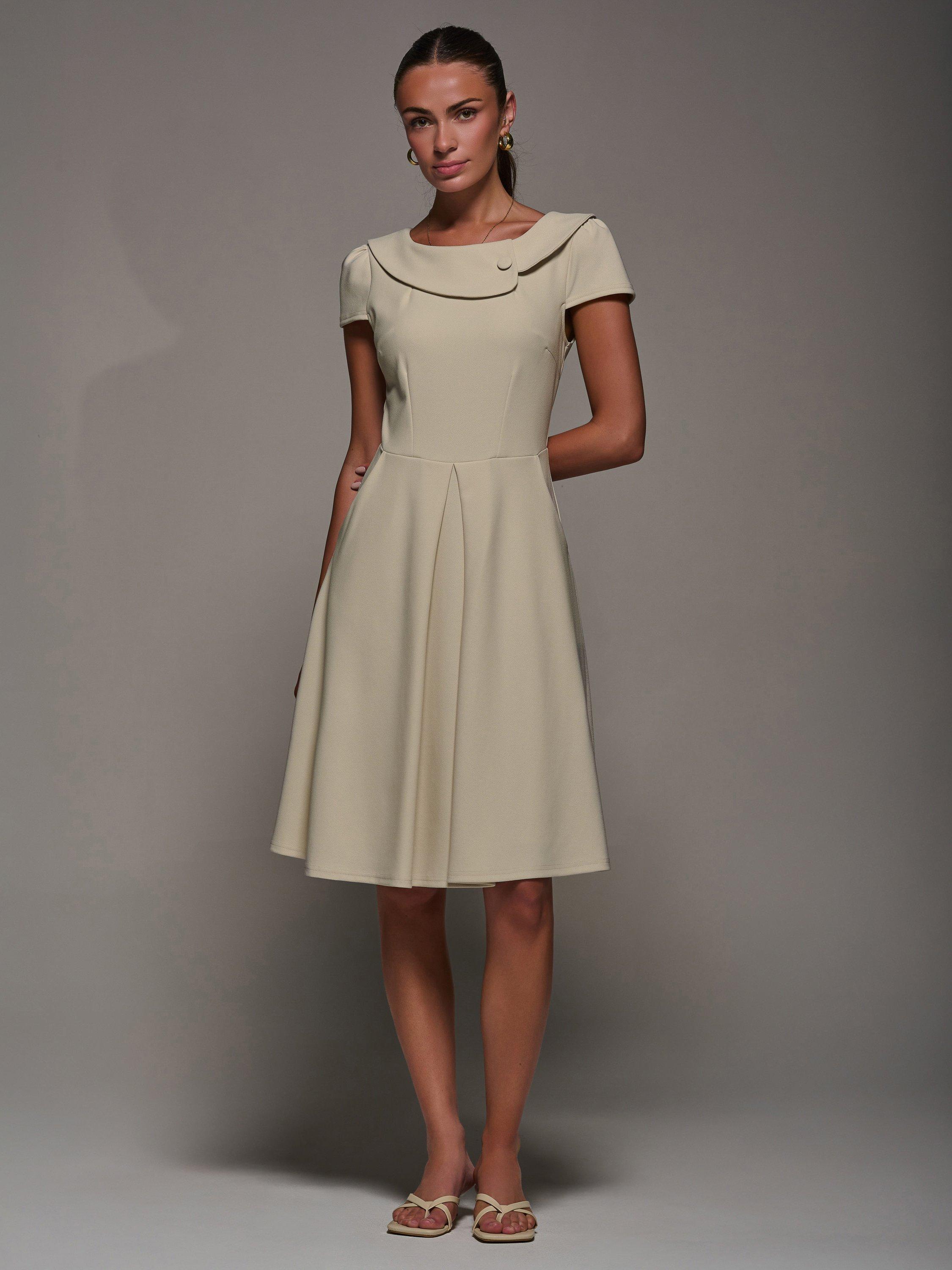 Product image 1 of 7, which shows Jolie Moi Cap Sleeve Collar Dress, Beige, 8