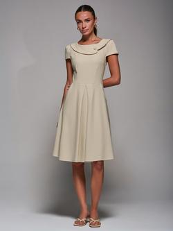 Jolie Moi Cap Sleeve Collar Dress, Beige, Beige