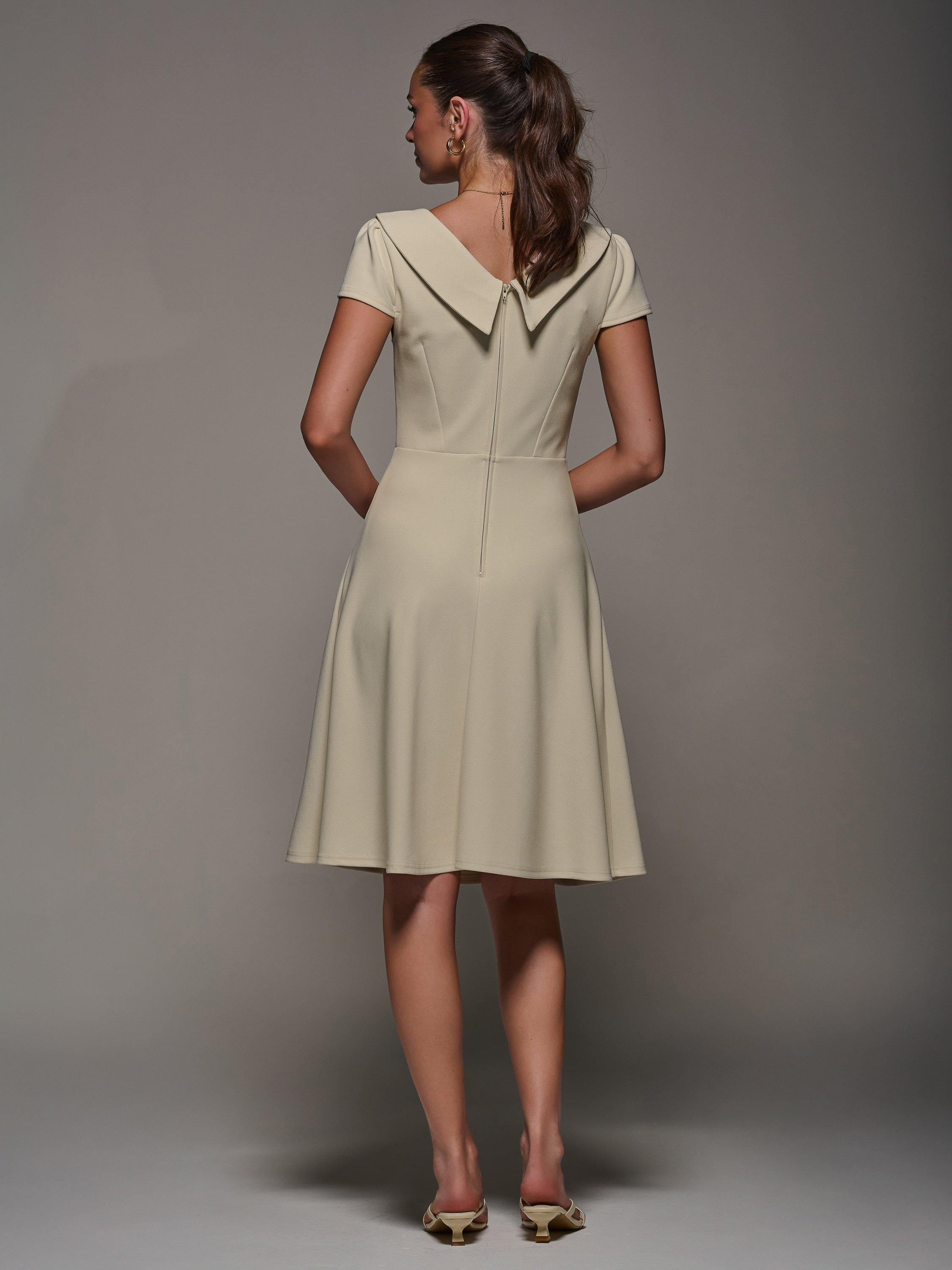 Product image 2 of 7, which shows Jolie Moi Cap Sleeve Collar Dress, Beige, 8