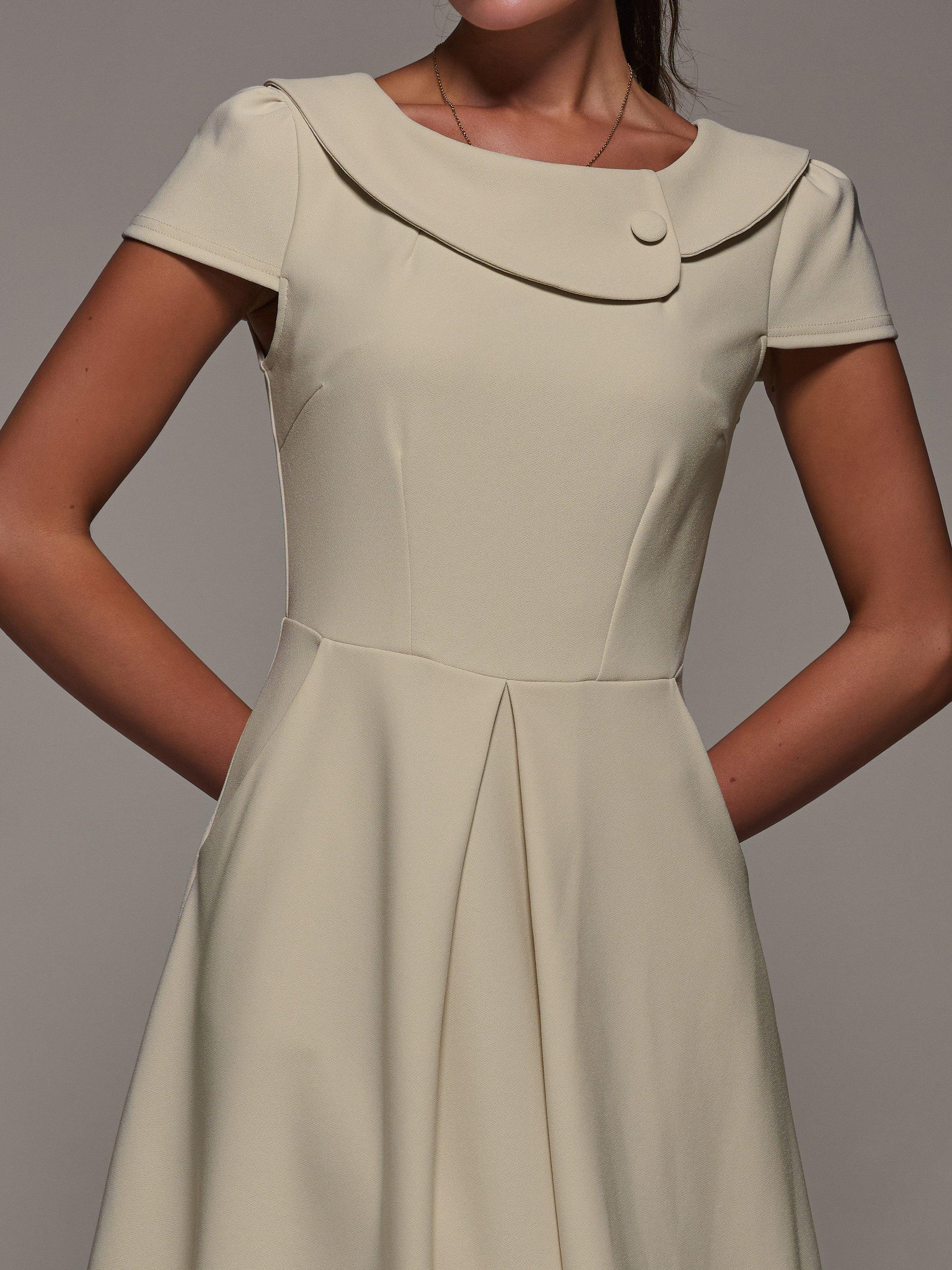 Product image 4 of 7, which shows Jolie Moi Cap Sleeve Collar Dress, Beige, 8
