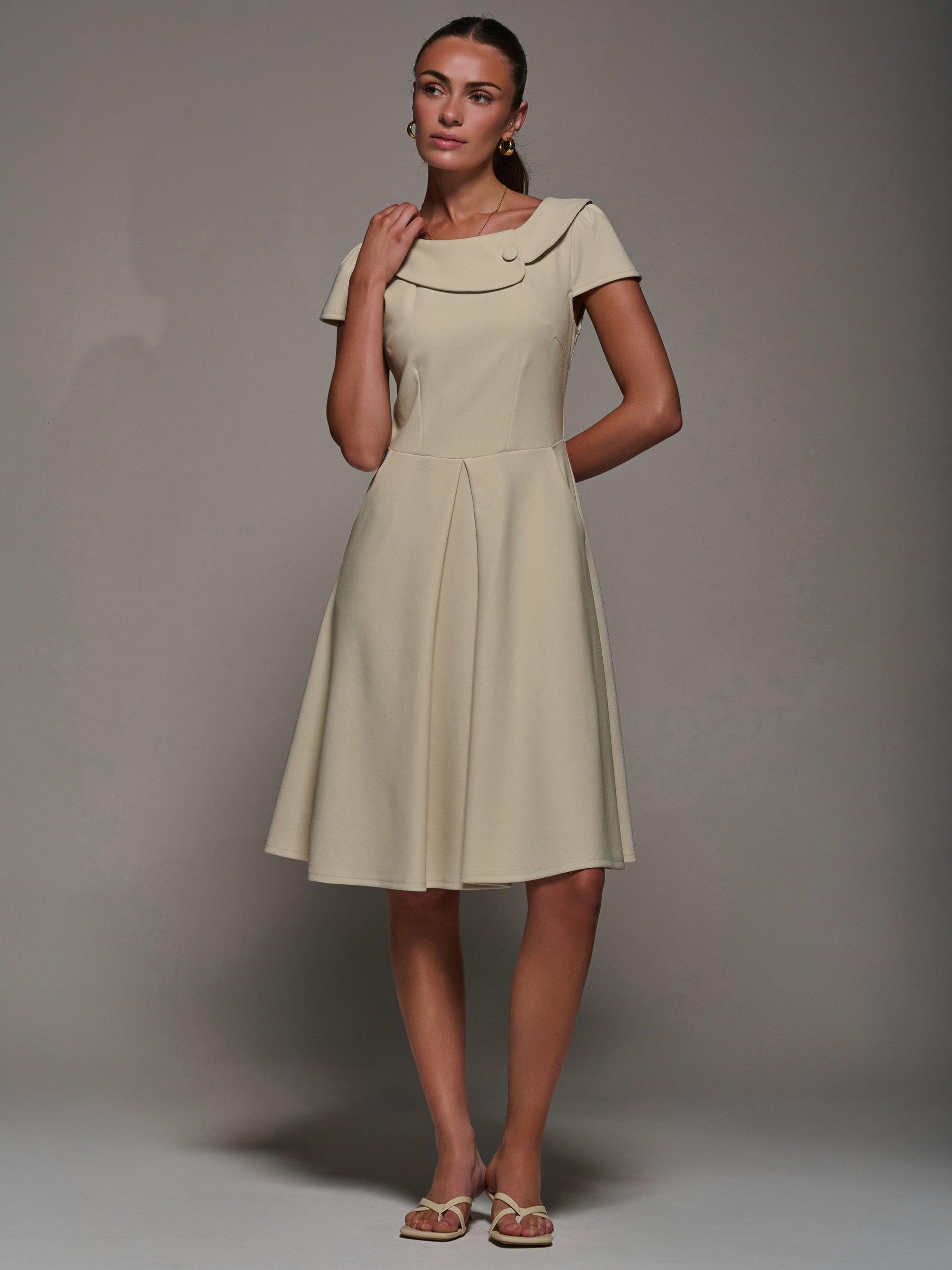 Product image 6 of 7, which shows Jolie Moi Cap Sleeve Collar Dress, Beige, 8
