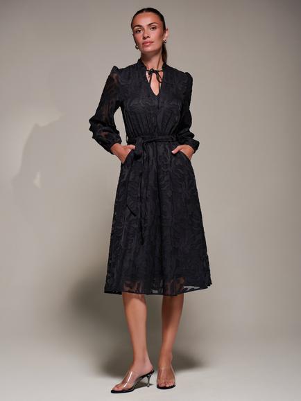 Jolie Moi Chiffon Tie Neck Dress, Black, Black