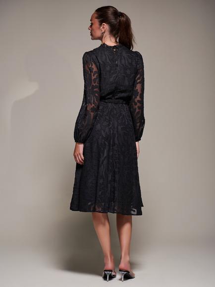Jolie Moi Chiffon Tie Neck Dress, Black - view 2, Black