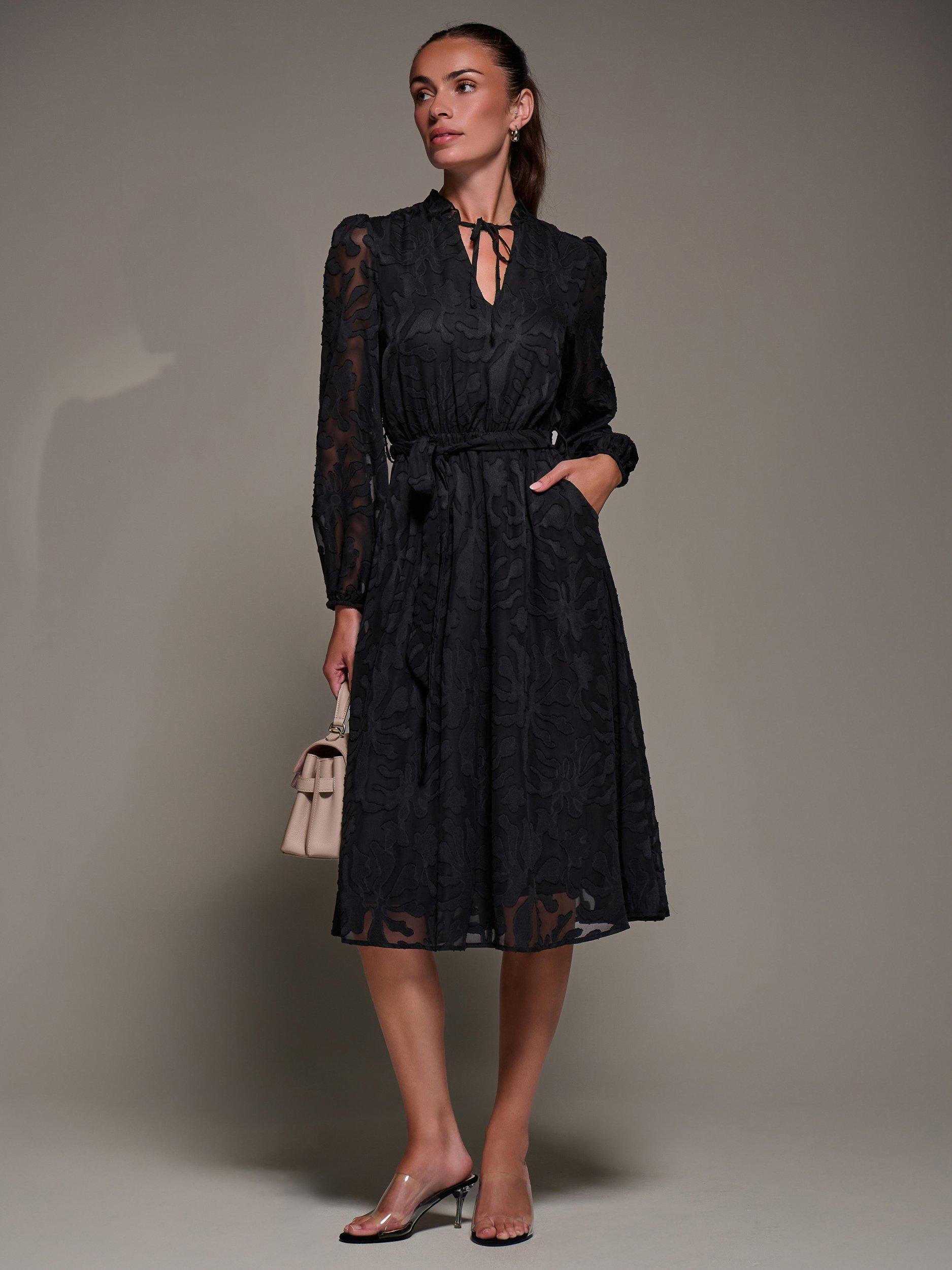 Product image 3 of 7, which shows Jolie Moi Chiffon Tie Neck Dress, Black, 8