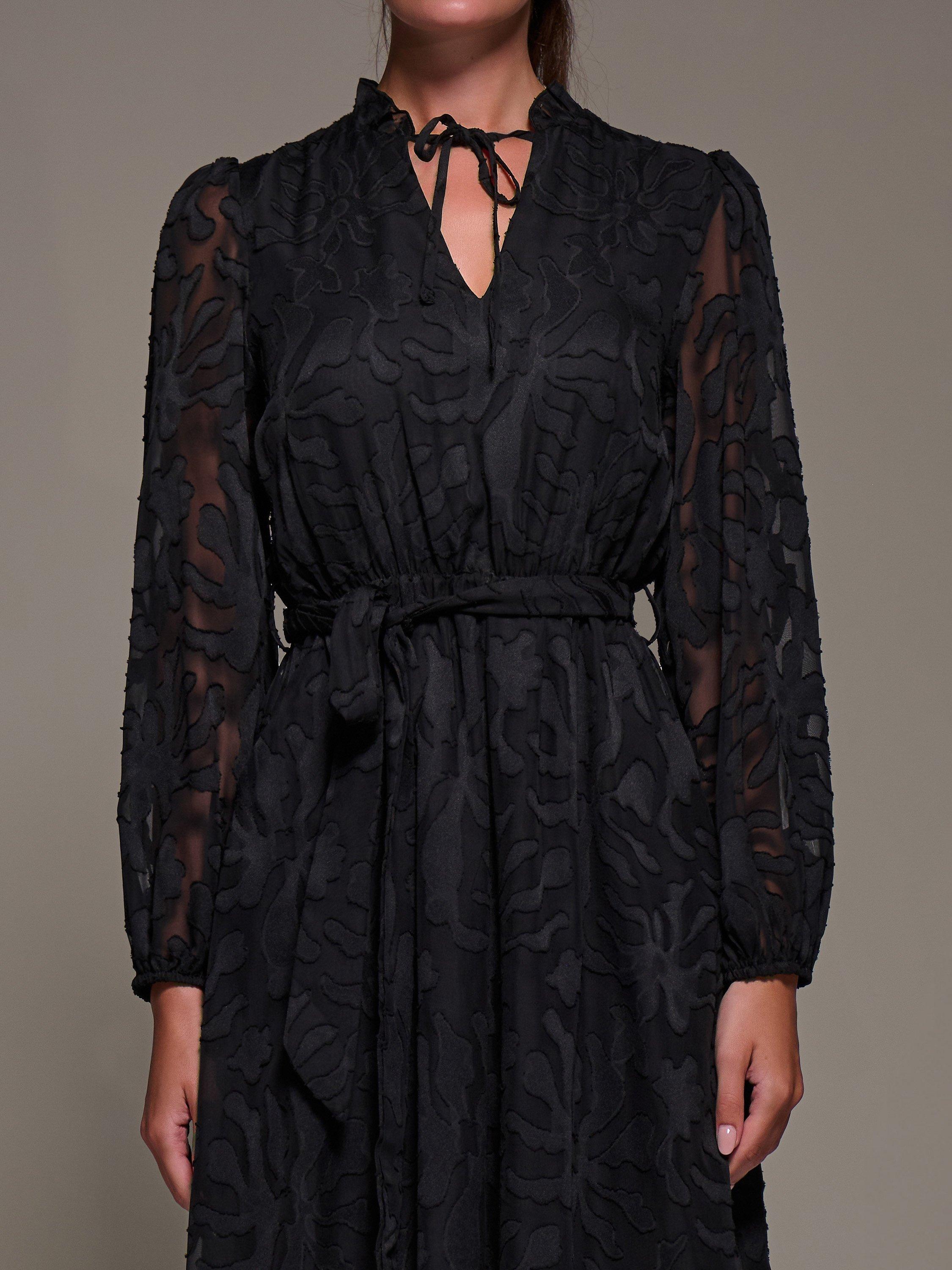 Product image 4 of 7, which shows Jolie Moi Chiffon Tie Neck Dress, Black, 8