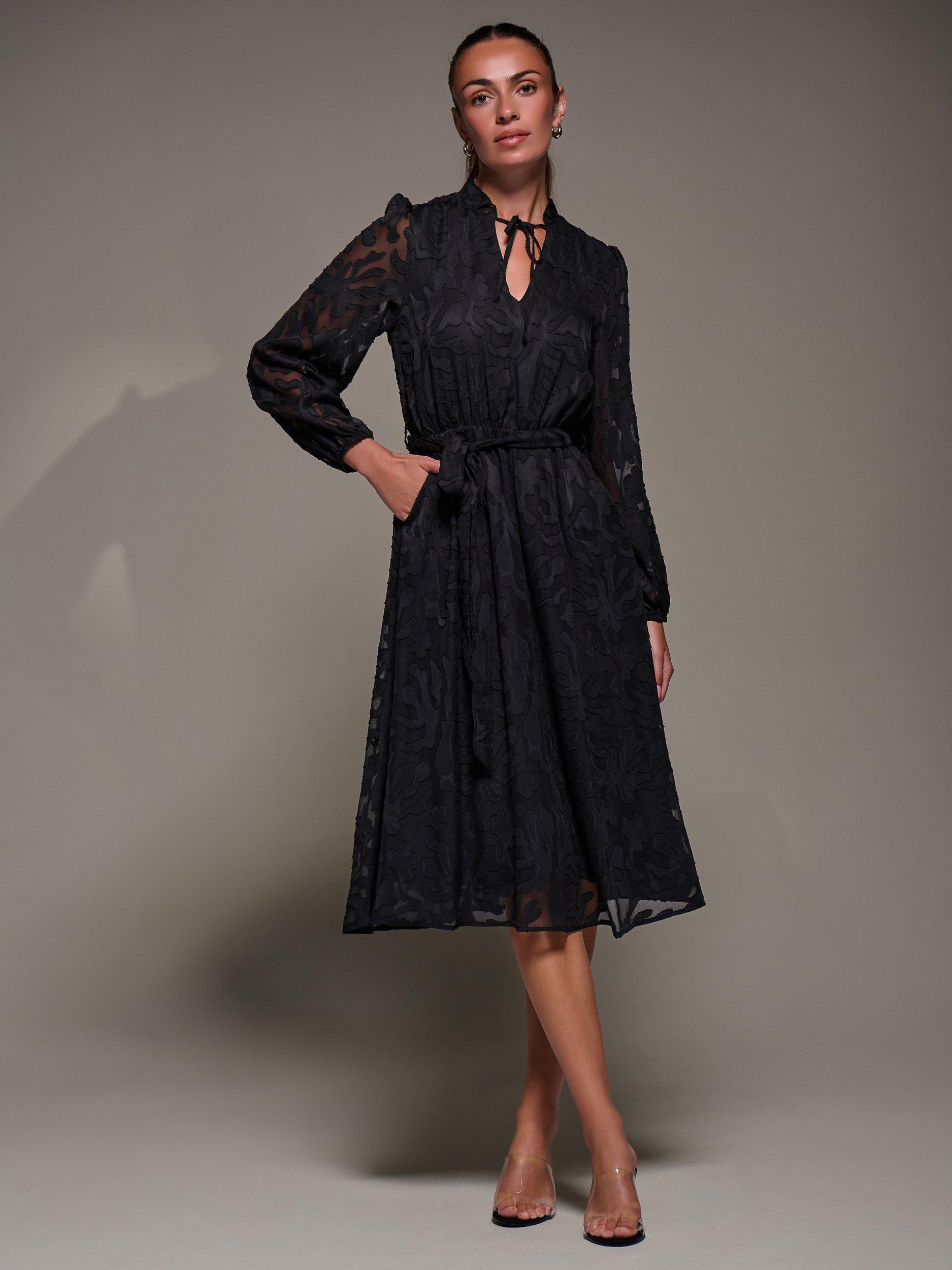 Product image 6 of 7, which shows Jolie Moi Chiffon Tie Neck Dress, Black, 8