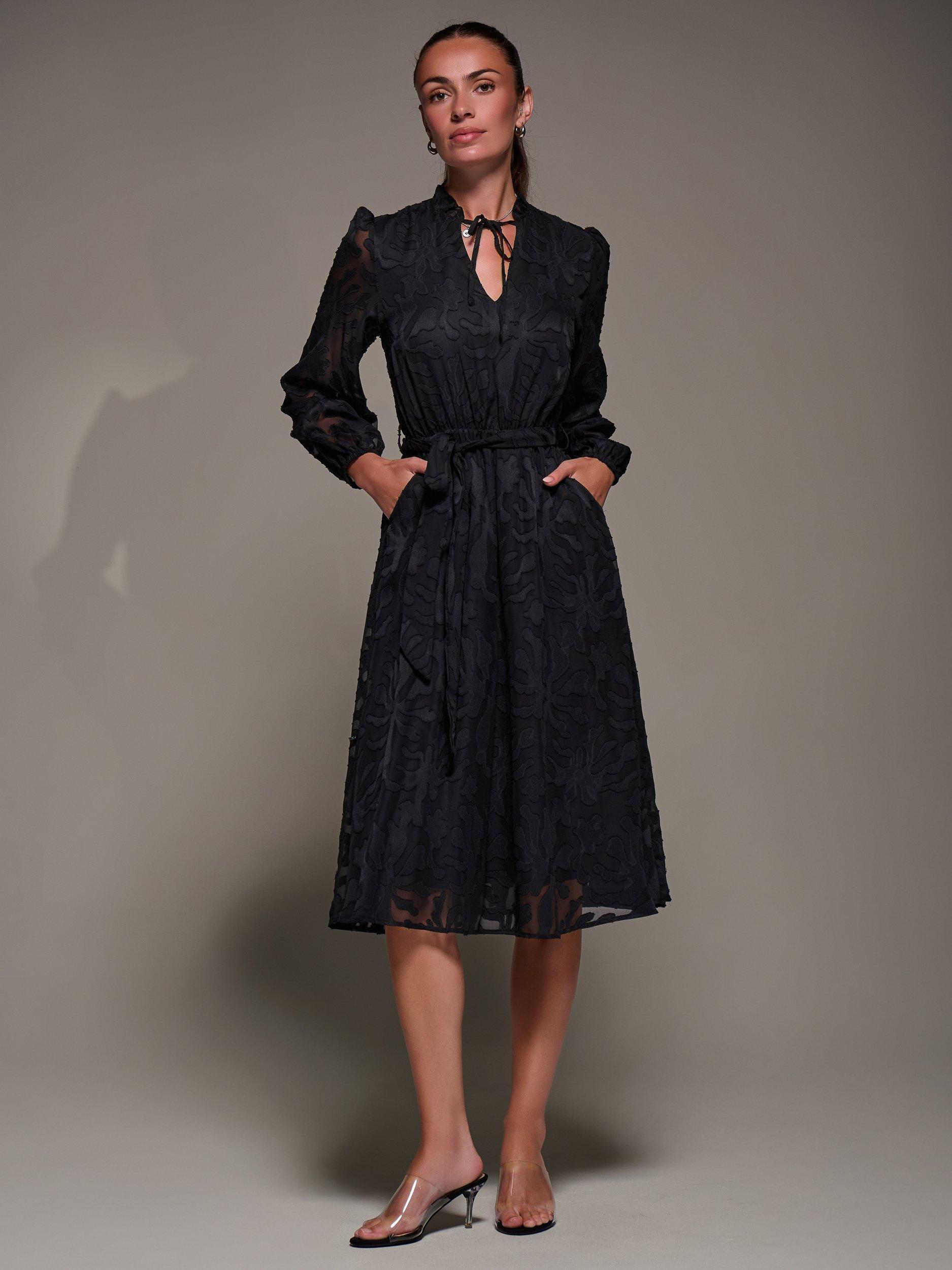 Product image 7 of 7, which shows Jolie Moi Chiffon Tie Neck Dress, Black, 8
