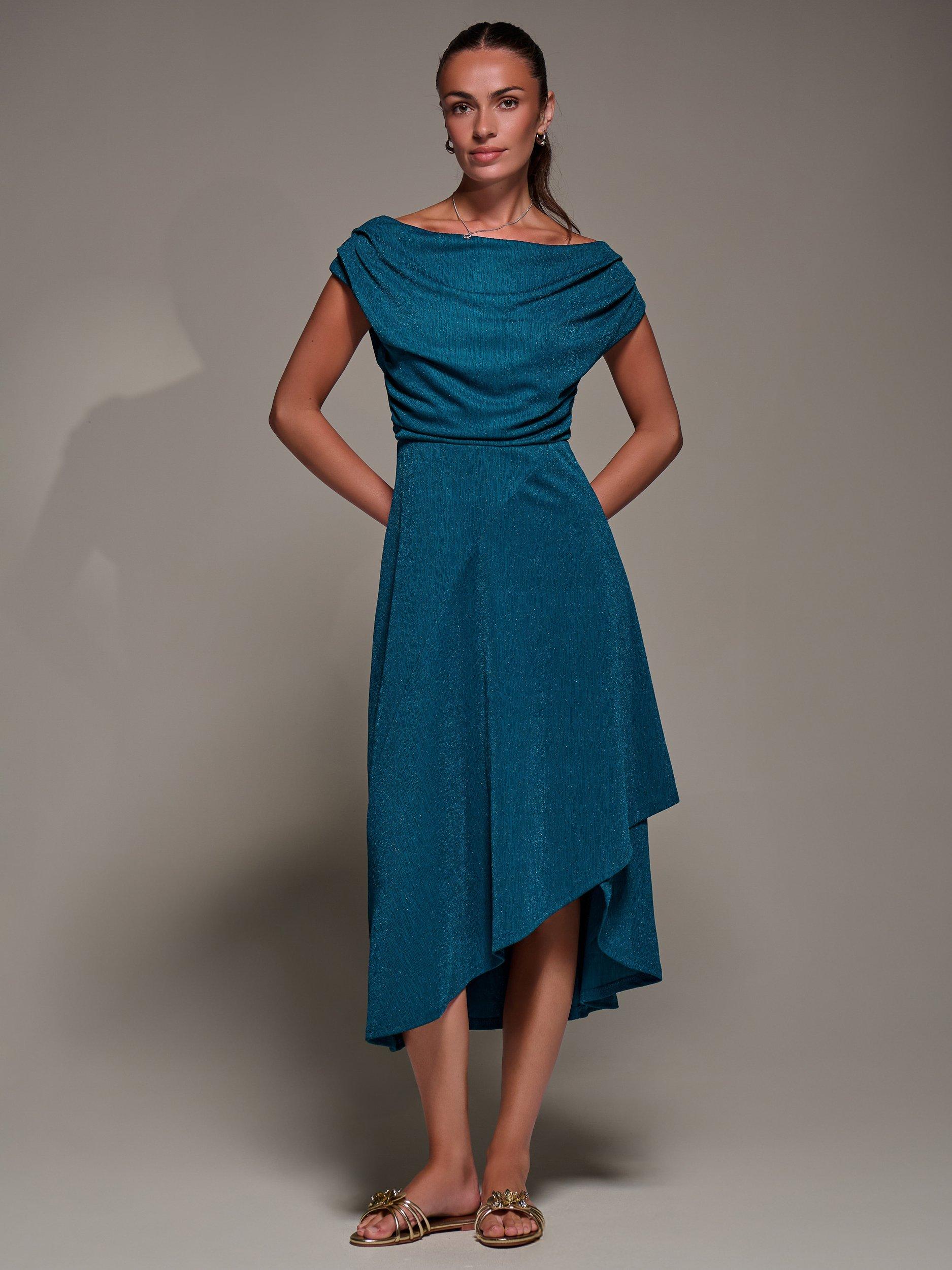 Product image 1 of 7, which shows Jolie Moi Draped Cowl Neck Midi Dress, Teal Blue, 8