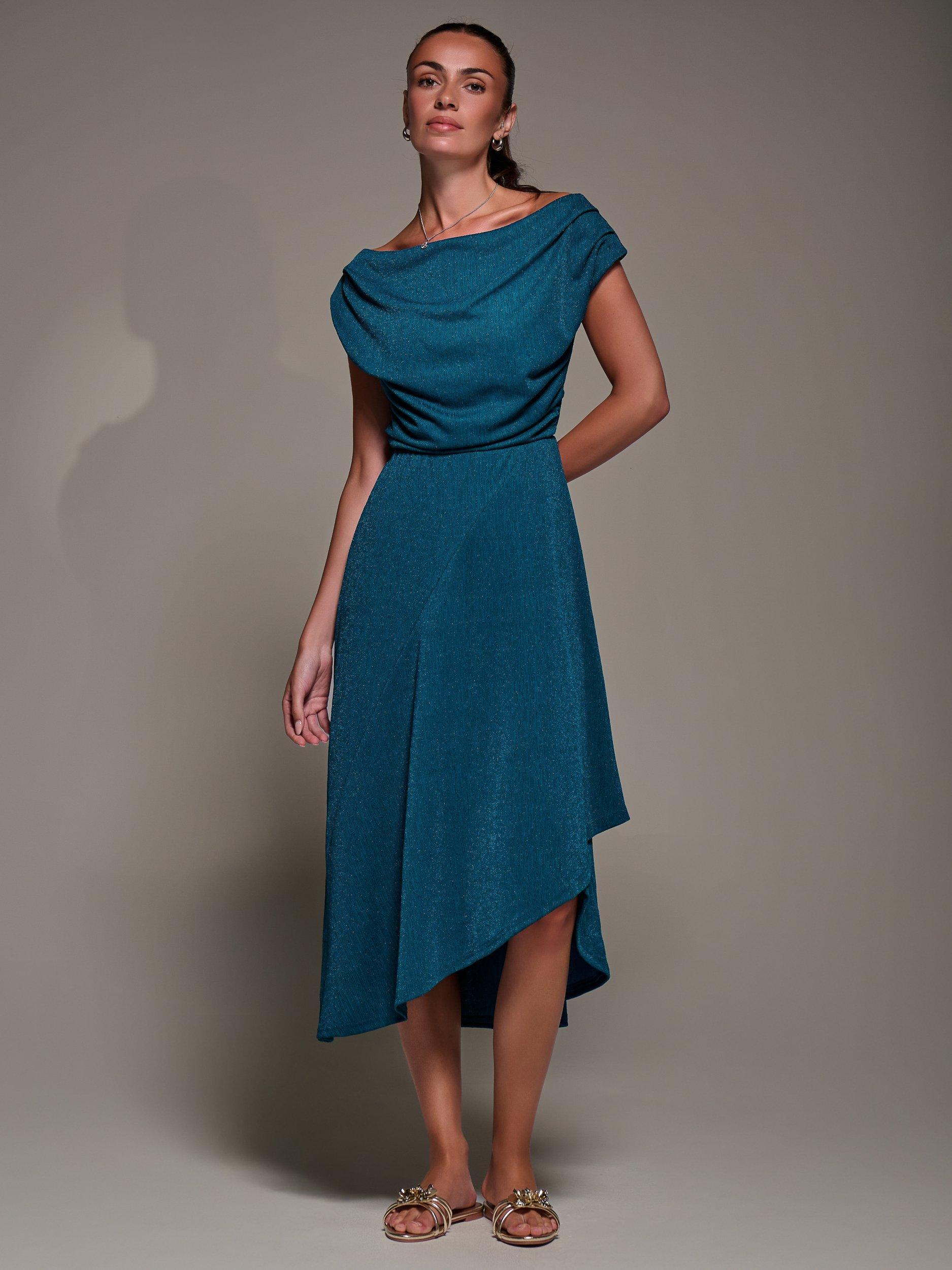 Product image 6 of 7, which shows Jolie Moi Draped Cowl Neck Midi Dress, Teal Blue, 8