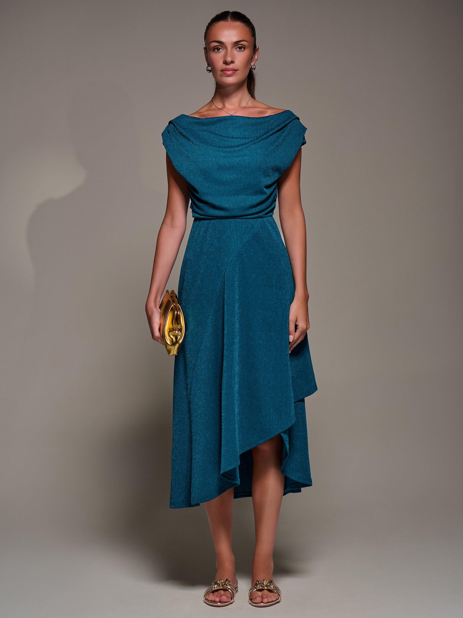 Product image 7 of 7, which shows Jolie Moi Draped Cowl Neck Midi Dress, Teal Blue, 8