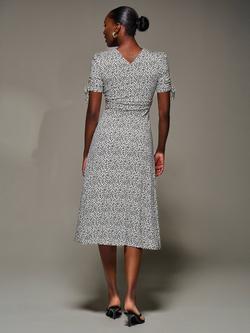 Jolie Moi Spot Jersey Tie Sleeve Dress, White/Black - view 2, White/Black