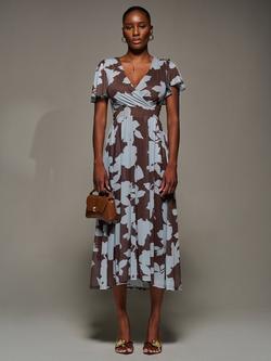 Jolie Moi Floral Mesh Midi Dress, Brown/Pale Blue, Brown/Pale Blue