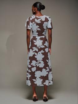 Jolie Moi Floral Mesh Midi Dress, Brown/Pale Blue - view 2, Brown/Pale Blue
