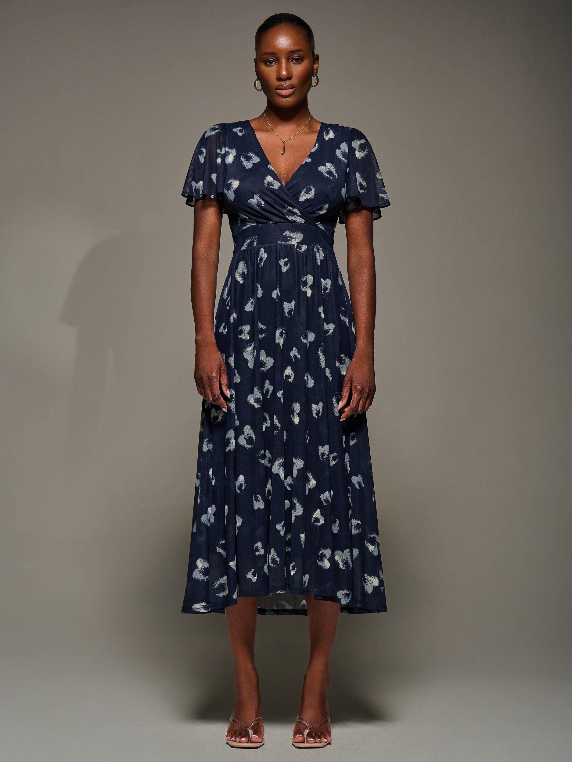 Product image 1 of 7, which shows Jolie Moi Abstract Short Sleeve Dress, Navy/Multi, 8