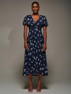 Jolie Moi Abstract Short Sleeve Dress, Navy/Multi, Navy/Multi