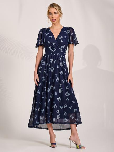 Jolie Moi Abstract Short Sleeve Dress, Navy/Multi, Navy/Multi