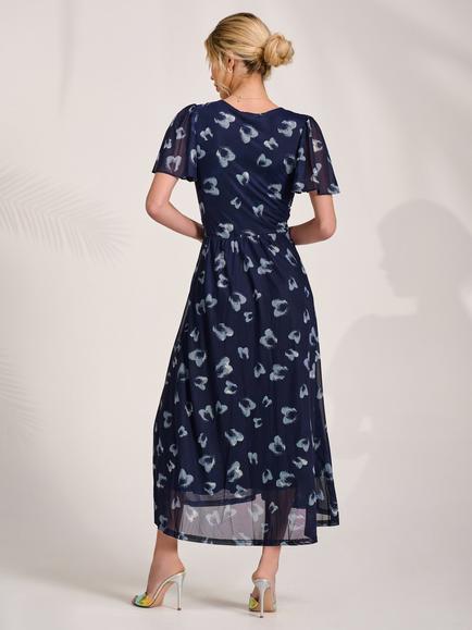 Jolie Moi Abstract Short Sleeve Dress, Navy/Multi - view 2, Navy/Multi