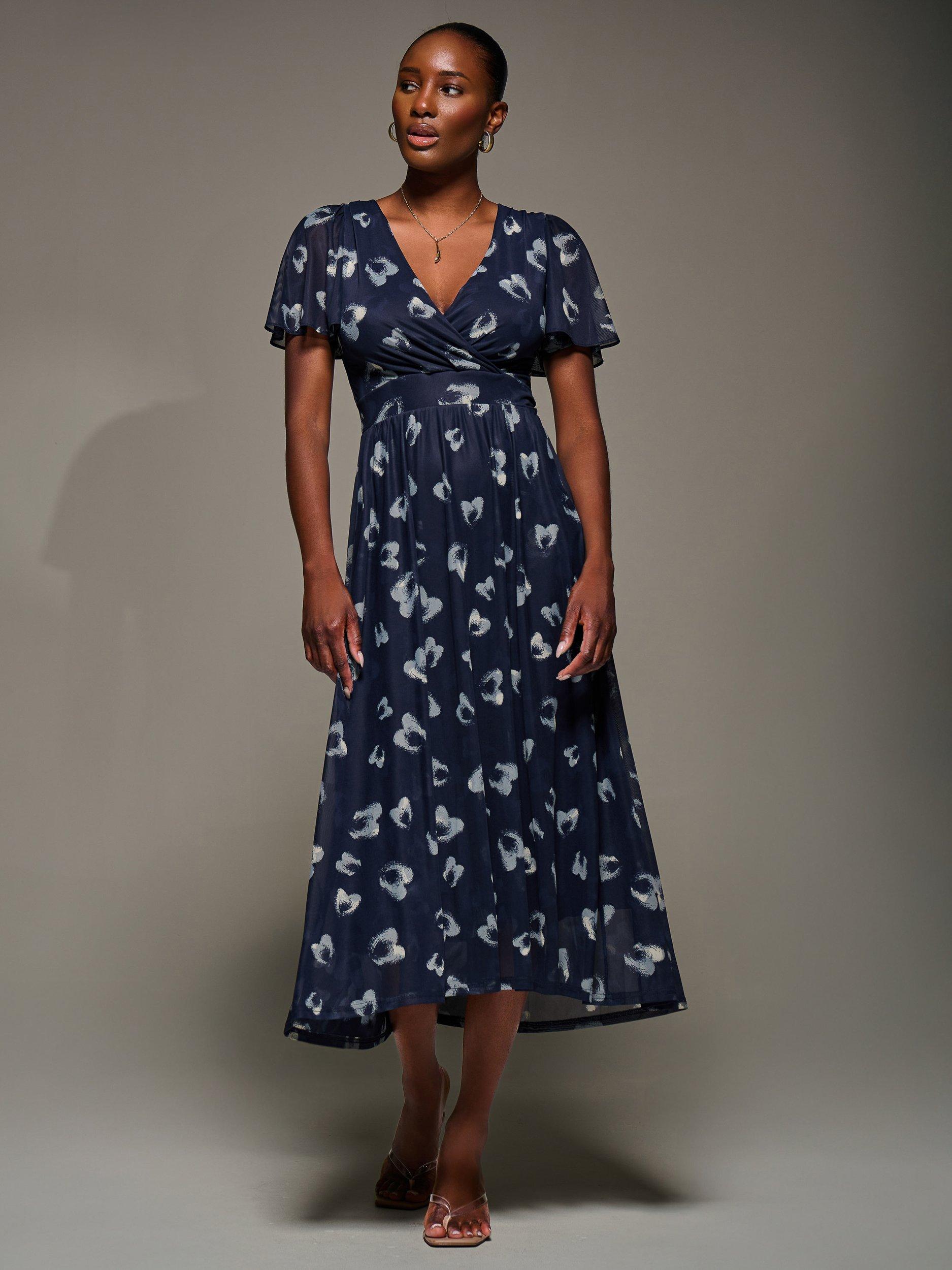 Product image 3 of 7, which shows Jolie Moi Abstract Short Sleeve Dress, Navy/Multi, 8