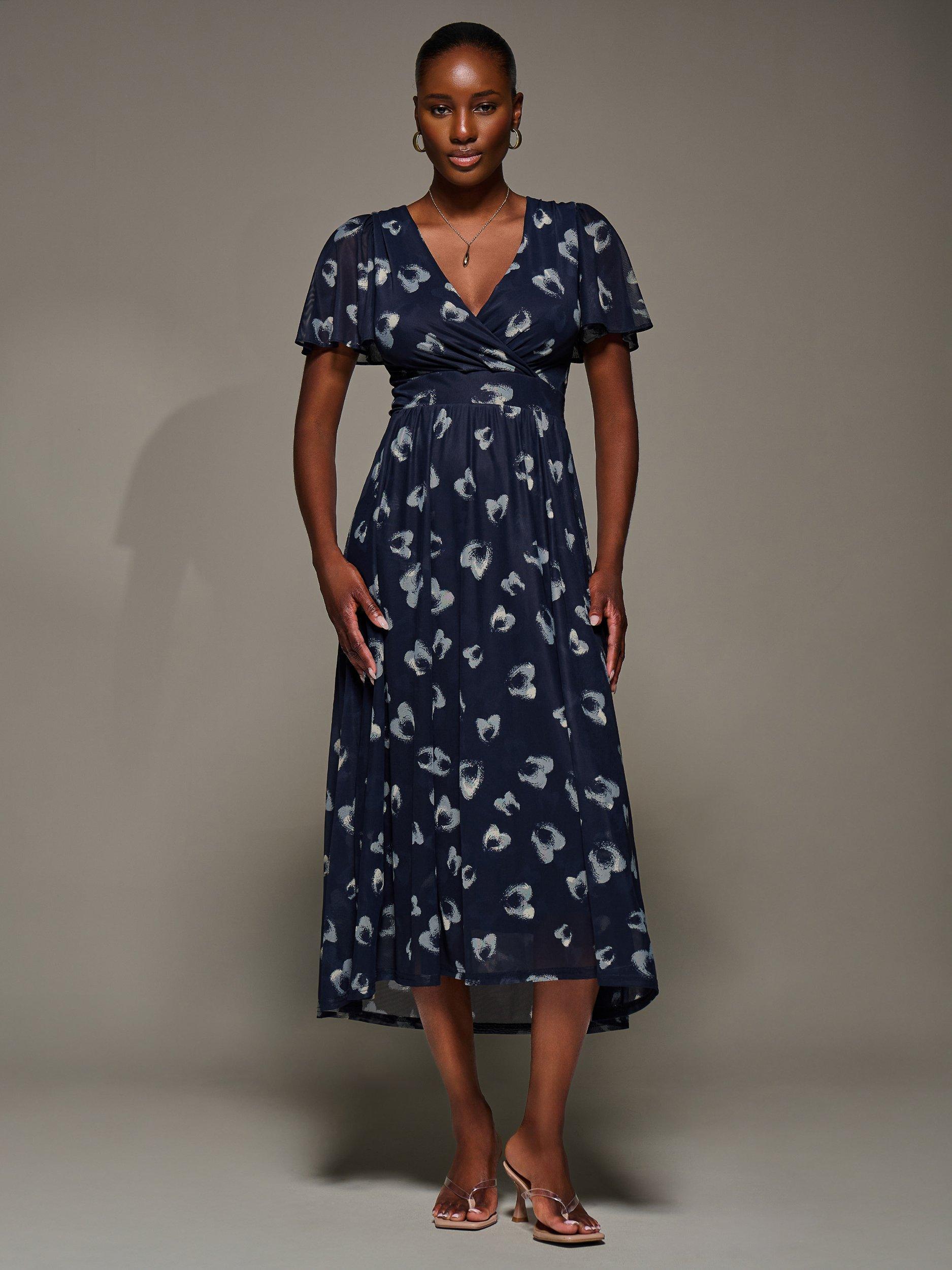 Product image 5 of 7, which shows Jolie Moi Abstract Short Sleeve Dress, Navy/Multi, 8