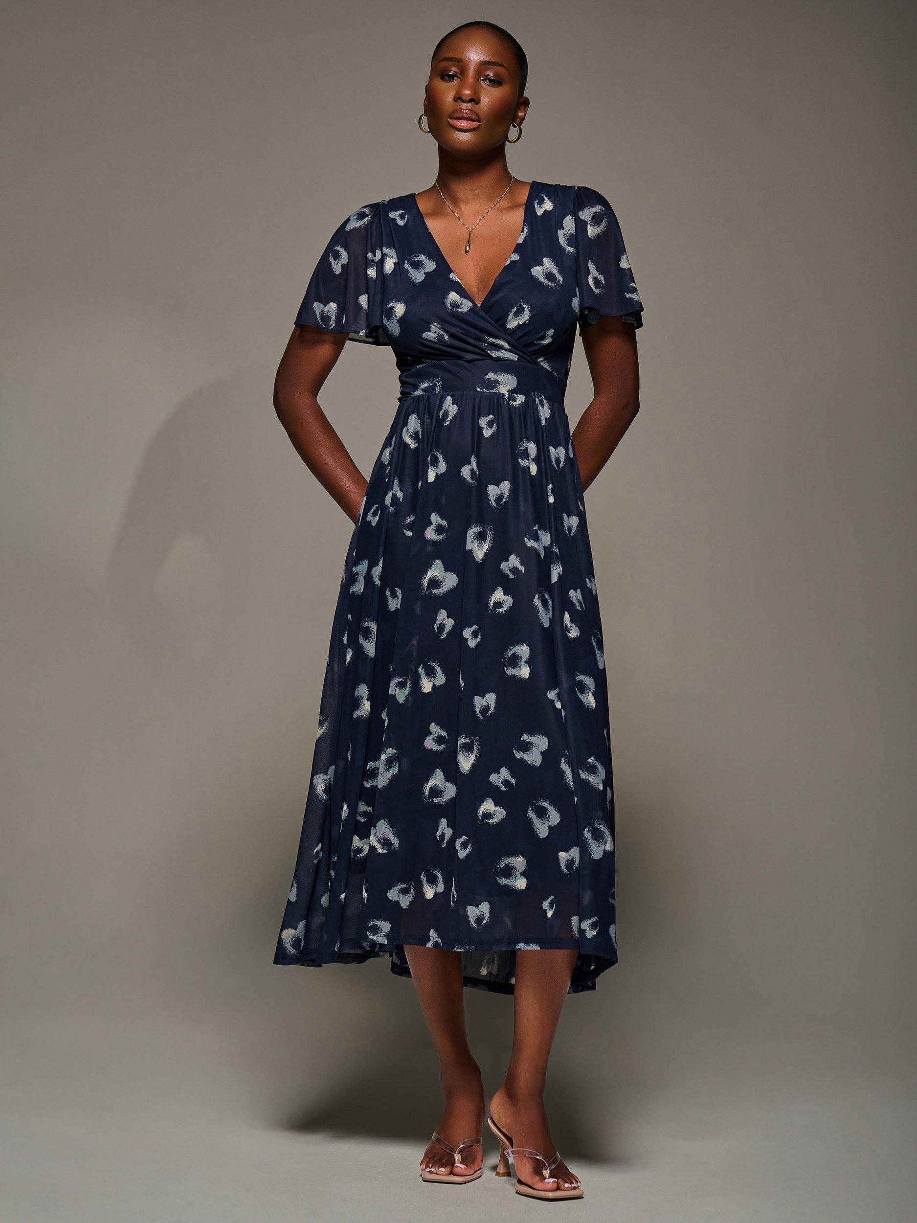 Product image 6 of 7, which shows Jolie Moi Abstract Short Sleeve Dress, Navy/Multi, 8