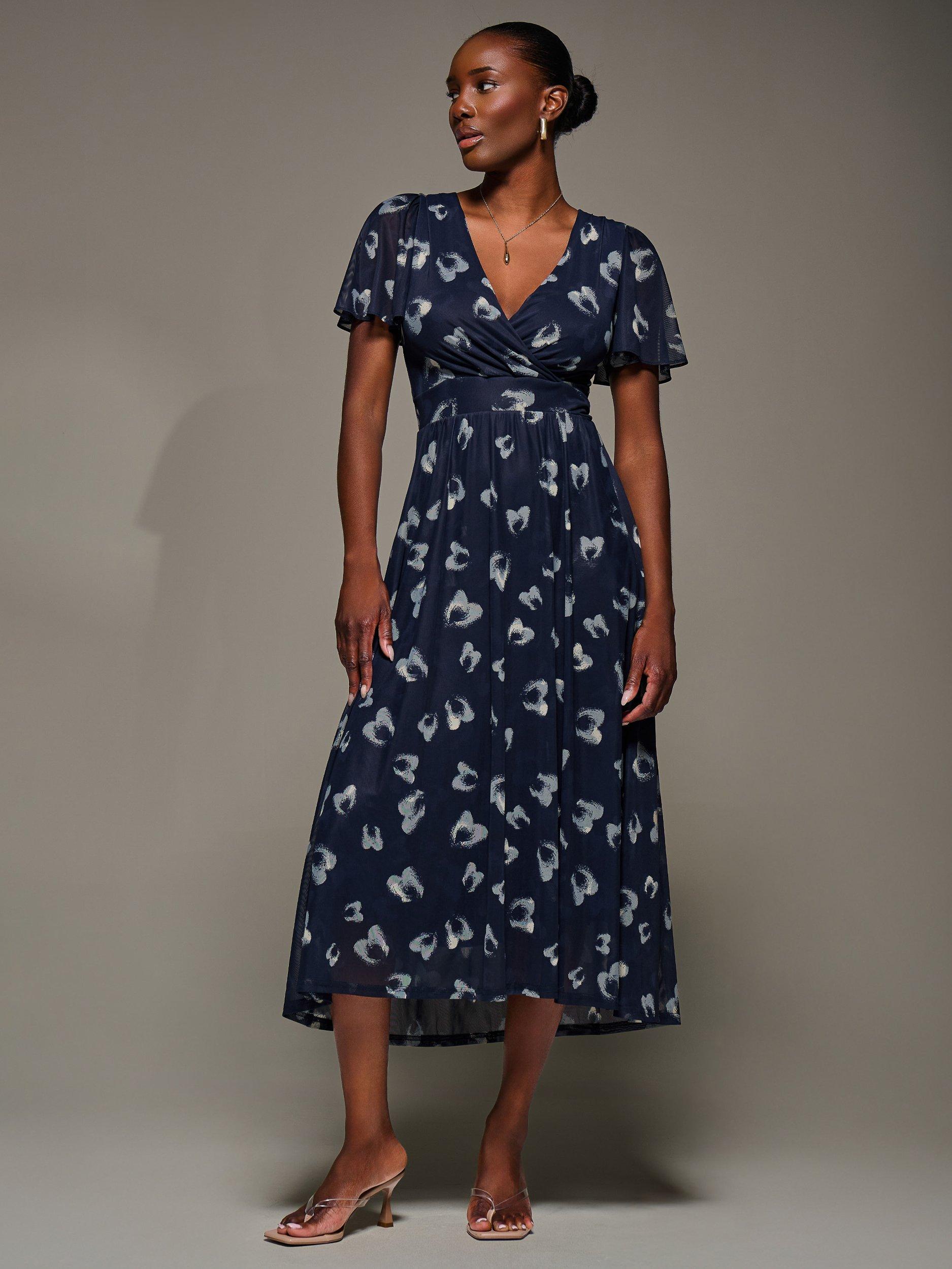 Product image 7 of 7, which shows Jolie Moi Abstract Short Sleeve Dress, Navy/Multi, 8