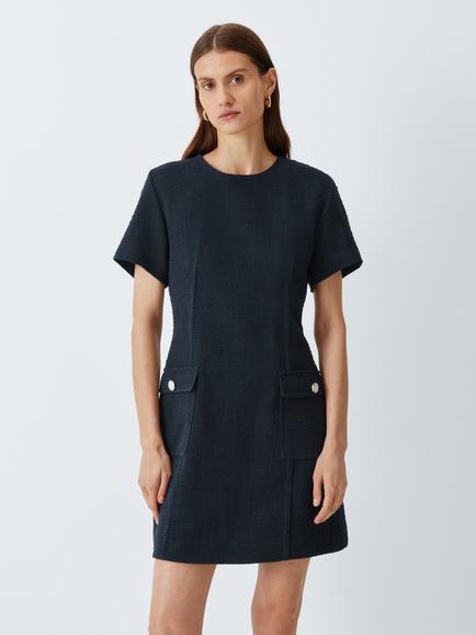 Marella Short Sleeve Cotton Blend Mini Dress, Navy, Navy