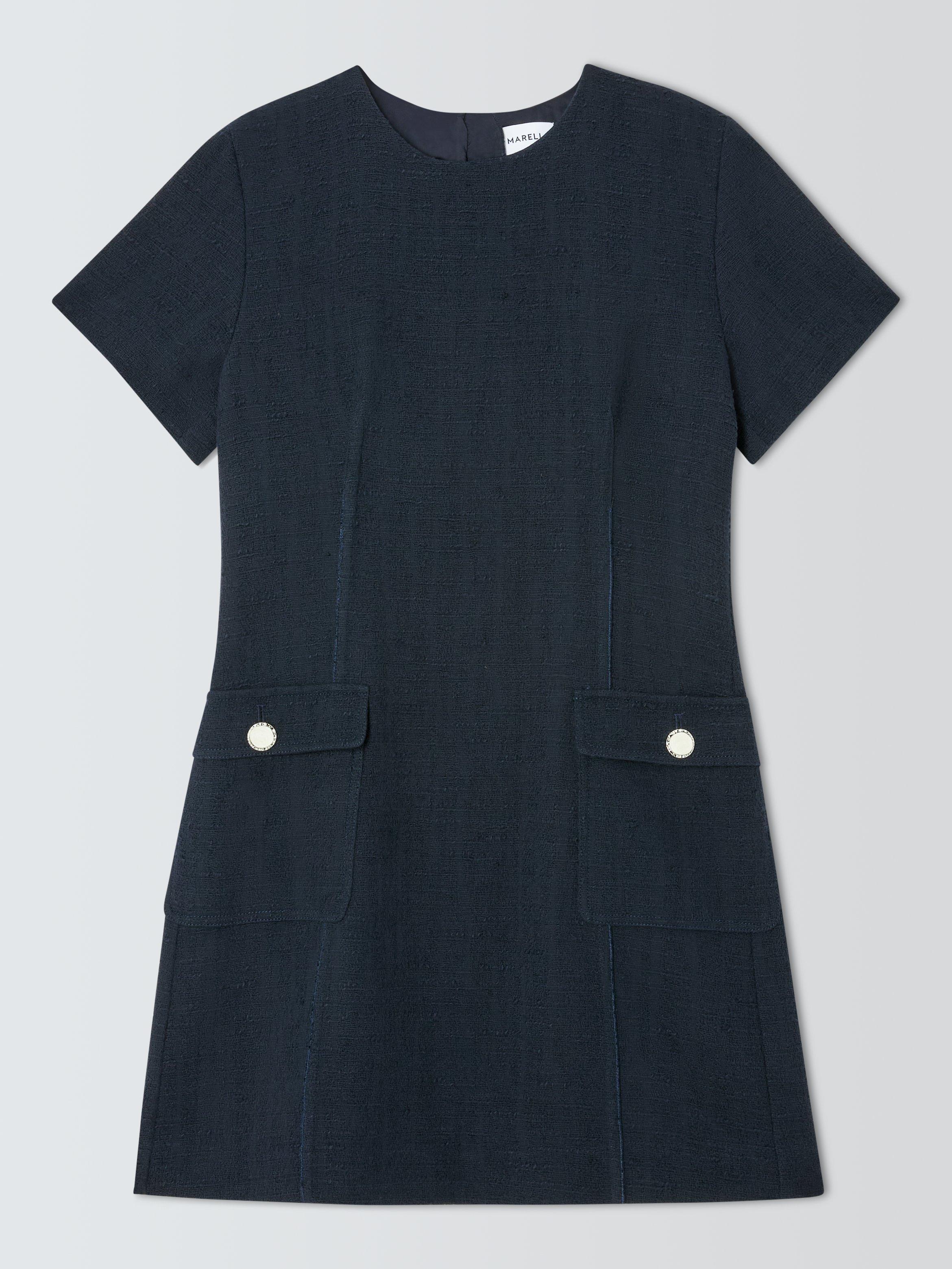 Product image 1 of 1, which shows Marella Short Sleeve Cotton Blend Mini Dress, Navy, 6
