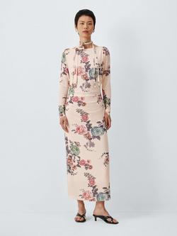Marella Ghiglia Floral Midi Dress, Beige/Multi, Beige/Multi