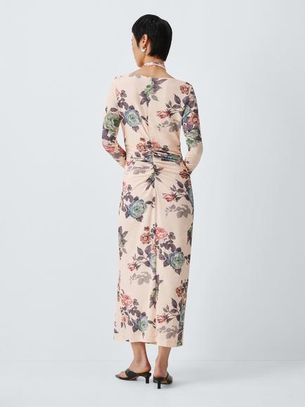 Marella Ghiglia Floral Midi Dress, Beige/Multi - view 2, Beige/Multi