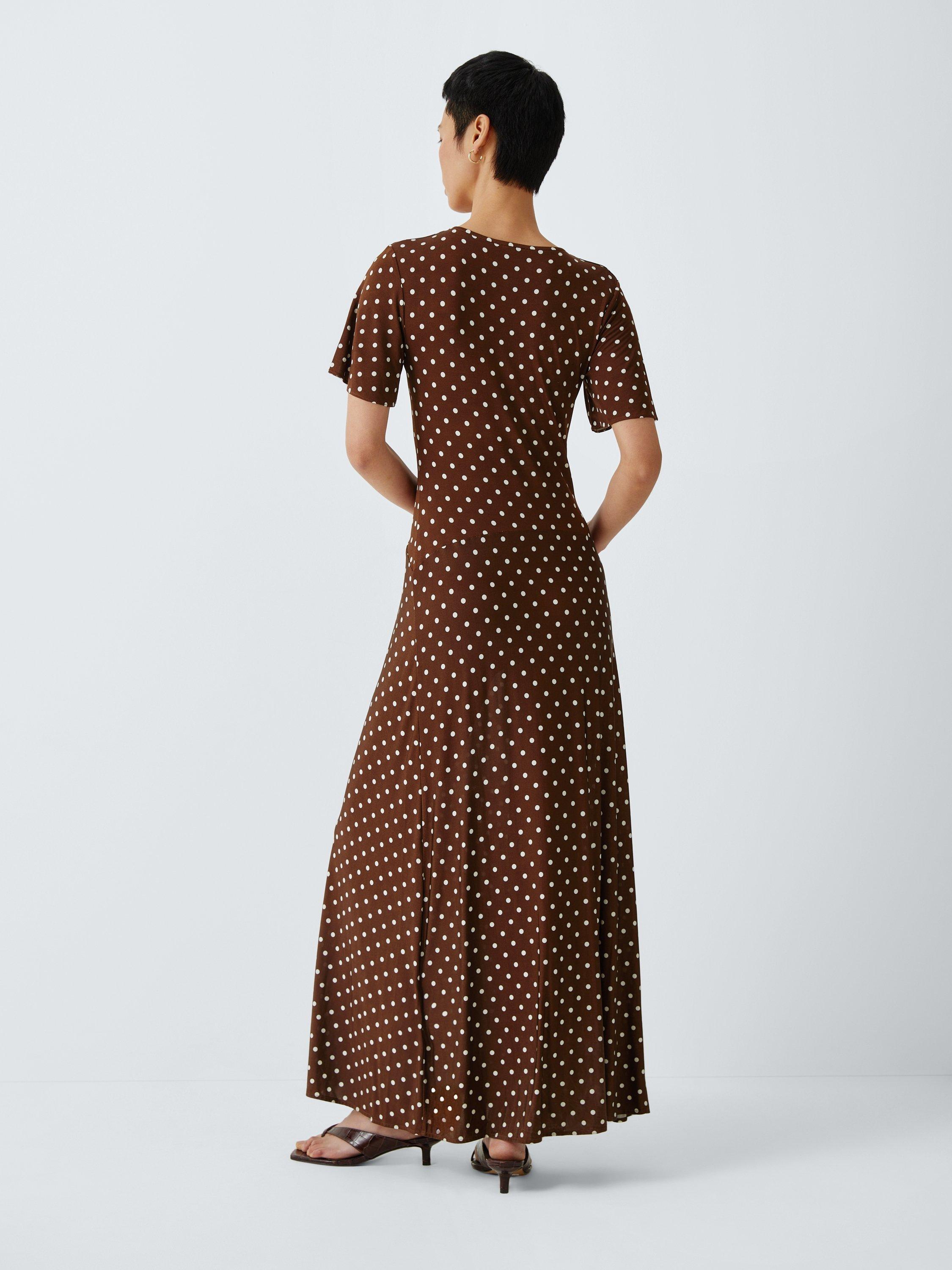 brandon maxwell brown dress Marguerite Halter Maxi Dress | Brown Polka Dot | Womens