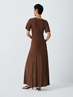Marella MLSTECA V-Neck Short Sleeve Polka Dot Maxi Dress, Brown/White - view 2, Brown/White