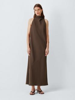 Marella Scarf Neck Midi Dress, Brown, Brown