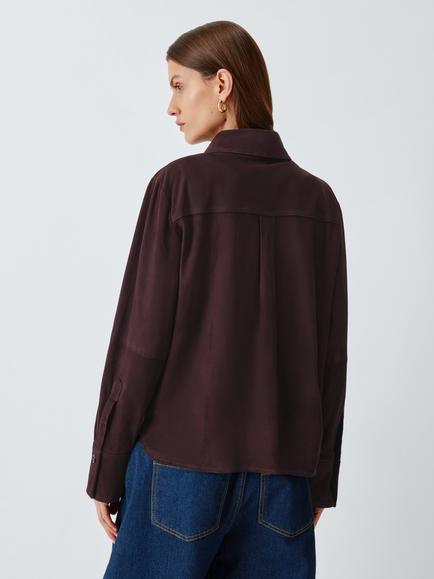 Marella Pogeo Pure Leather Jacket, Burgundy - view 2, Burgundy