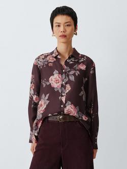 Marella Salve Floral Pure Silk Shirt, Purple/Multi, Purple/Multi