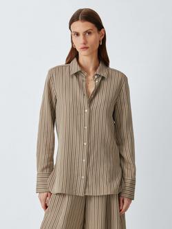 Marella Folk Pinstripe Shirt, Hazelnut Brown, Hazelnut Brown