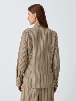 Marella Folk Pinstripe Shirt, Hazelnut Brown - view 2, Hazelnut Brown